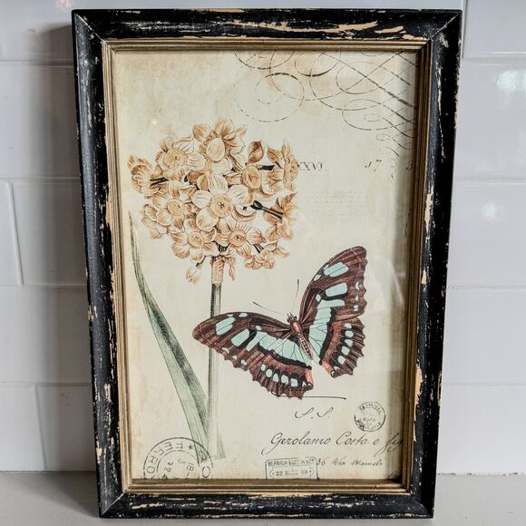 Vintage Style Butterfly & Insects Floral Garden Room Wall Art Decor, Set of 2 - Picture 3 of 6